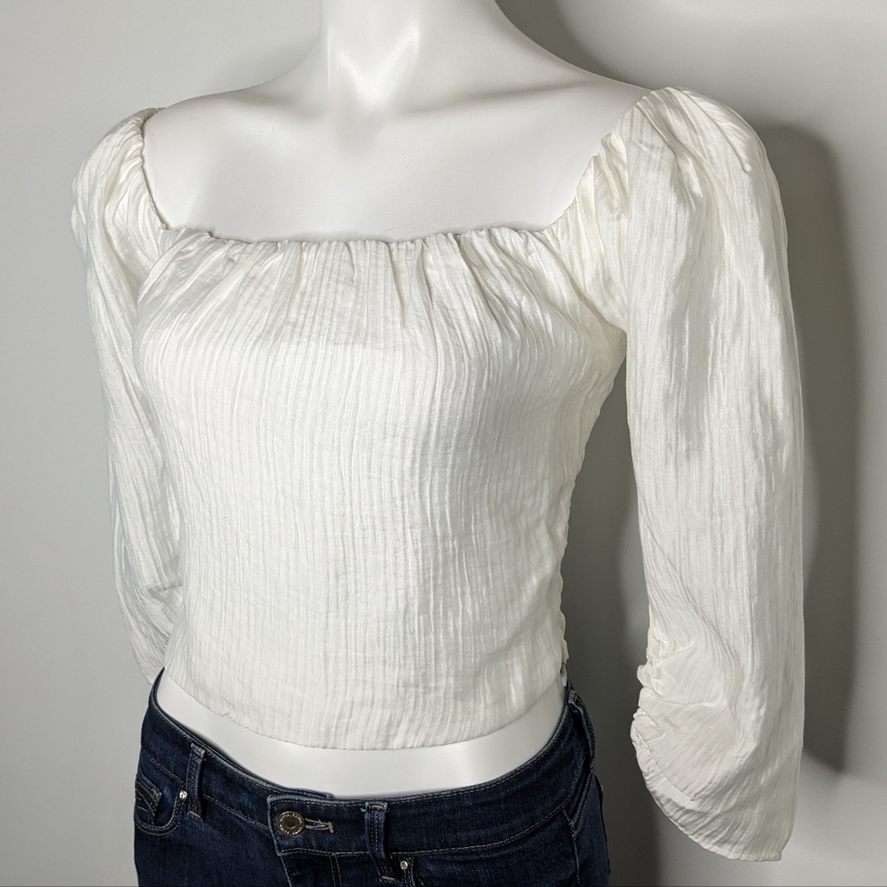 NWT ASTR white 2/3 sleeve cropped square neck top S - Picture 3 of 8